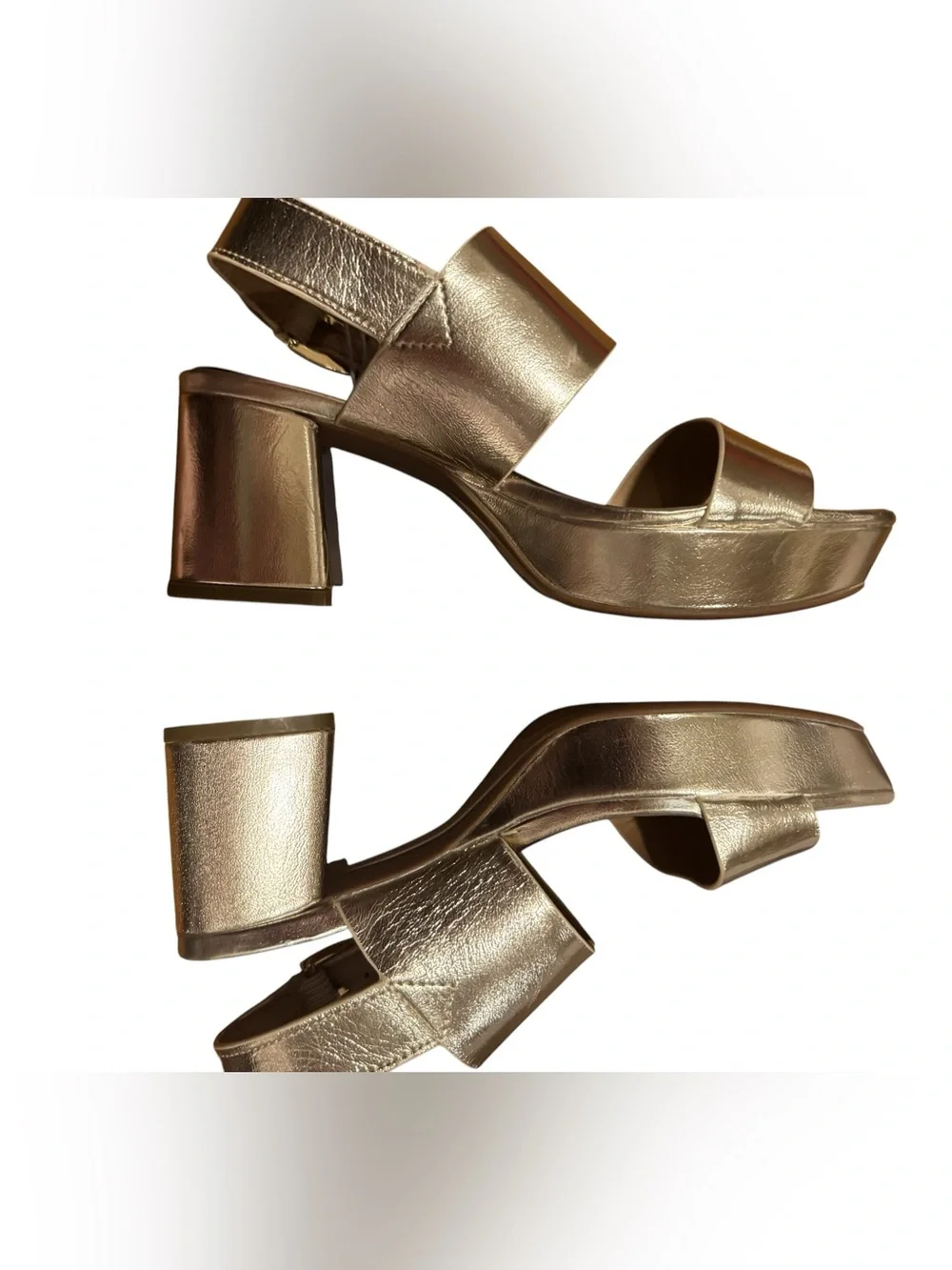 New AEROSOLES Camilia Round Toe Metallic Gold Platform Sandal Comfort Block Heel